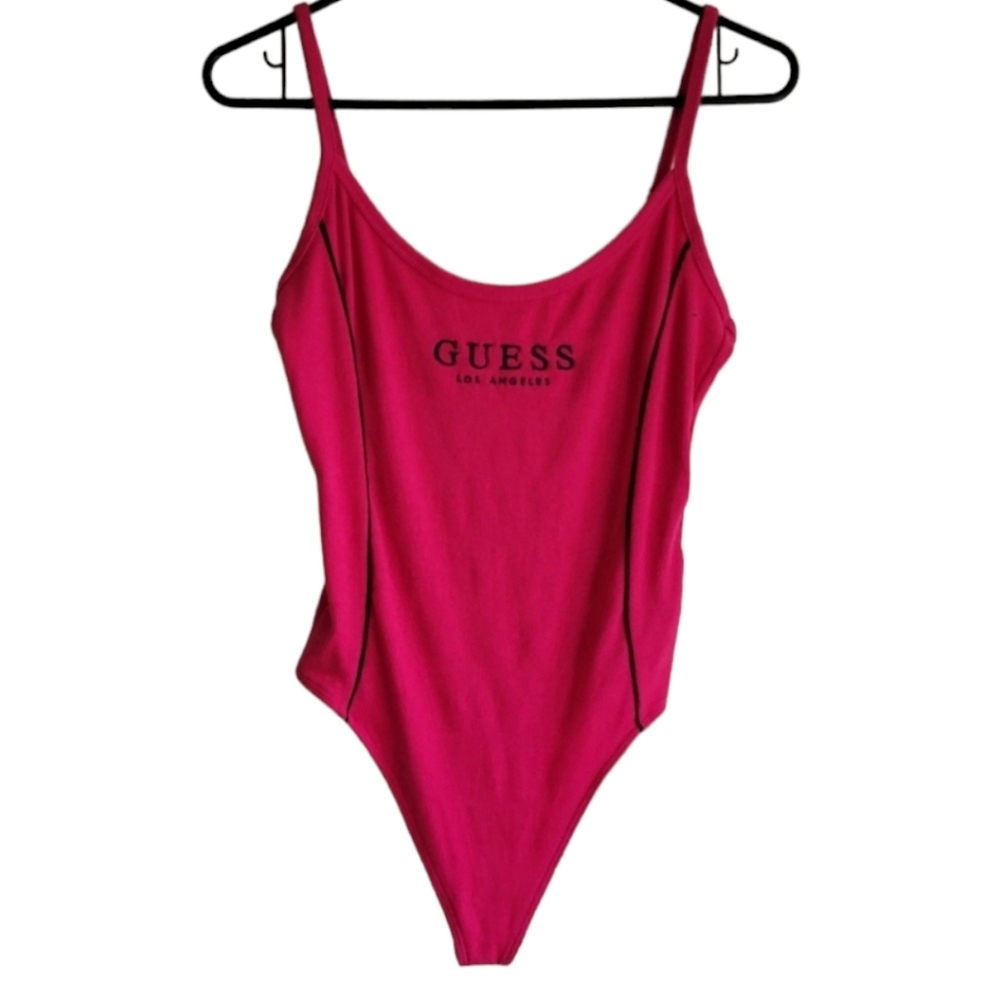 Guess Hot Pink Embroidered Ribbed Bodysuit Size M